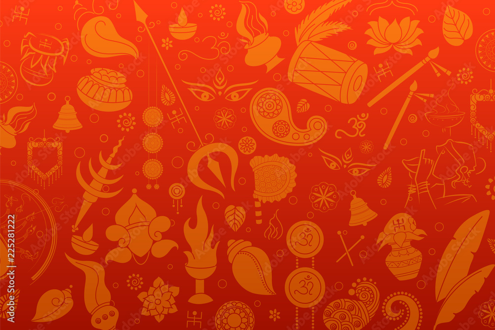 Fototapeta premium Goddess Durga Face in Happy Durga Puja Subh Navratri background