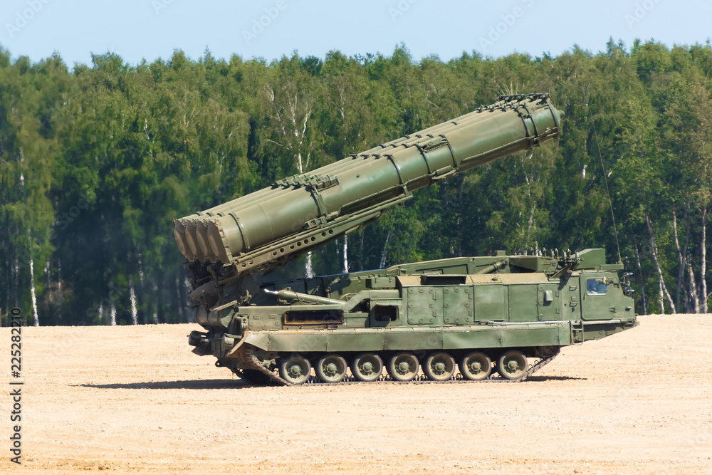 Powerful carrier rocket vehicle with a rocket aimed into the sky. Powerful carrier rocket vehicle with a rocket aimed into the sky.