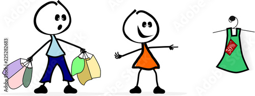 Witzige Strichfiguren beim Shopping