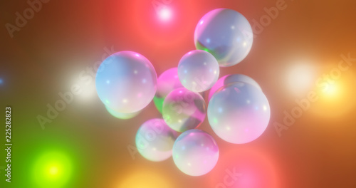 3D rendering. Multicolored balls on a bright background. Spheres surrounded by bright highlights. Colorful environment