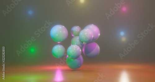 3D rendering. Multicolored balls on a bright background. Spheres surrounded by bright highlights. Colorful environment