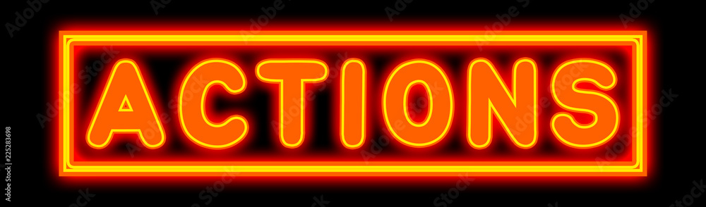 Actions - glowing text on black background Actions - glowing text on black background