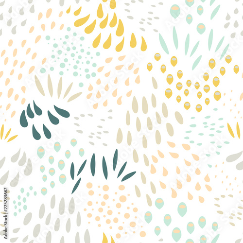 Vector organic seamless abstract background, botanical motif, freehand doodles pattern.