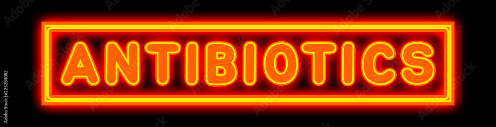 Antibiotics - glowing text on black background Antibiotics - glowing text on black background