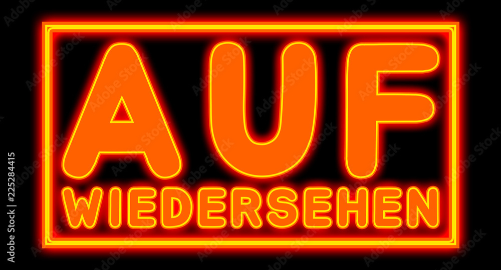 Fototapeta premium Auf Wiedersehen - glowing text on black background