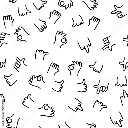 Hand drawing pattern finger gestures ok, thumb and index finger up, middle finger fuck you. Positive and negative hand painting gestures communicate, greet and express people emotions.