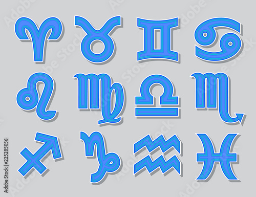 Zodiac signs, Gemini, Cancer, Leo, Virgo, Libra, Capricorn, Scorpio, Sagittarius, Aquarius, Aries, Taurus, Pisces.Vector illustration