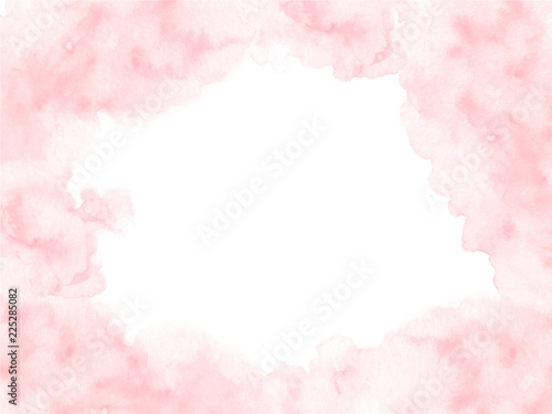 Hand painted pink watercolor border texture with soft edges isolated on the white background. Vector backdrop frame usable for cards and wedding invitations design in loose style.
