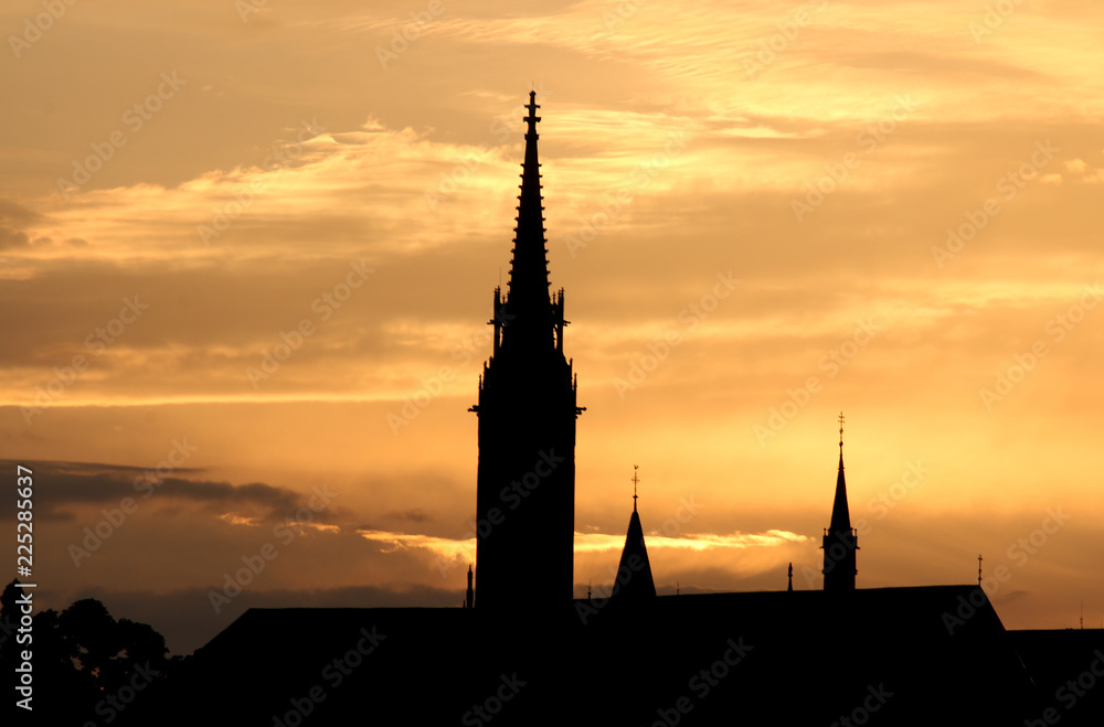 Matthias church tower sunset silhouette Budapesy Hungary