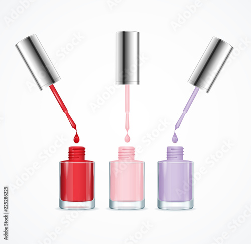 Realistic Detailed 3d Color Nail Polish Set. Vector