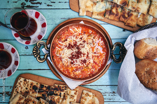 Obraz na płótnie Traditional turkish food menemen made by eggs and tomatoes w salonie