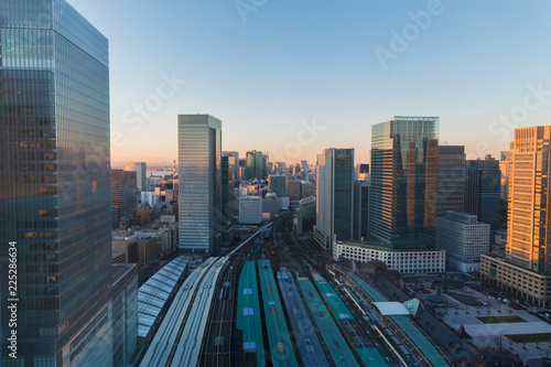 Photography transportation and urban concept - view to tokyo city and railway station in jap