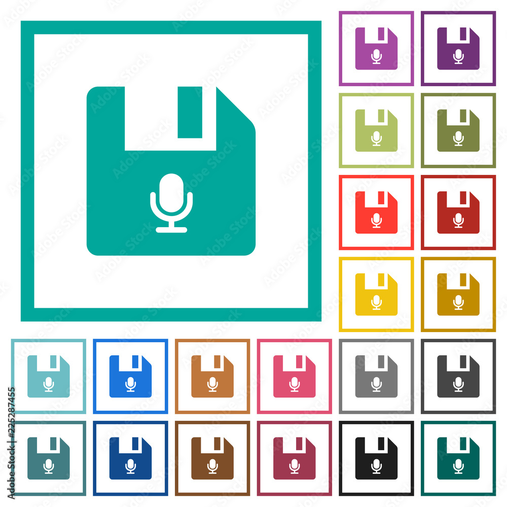 Voice file flat color icons with quadrant frames Voice file flat color icons with quadrant frames