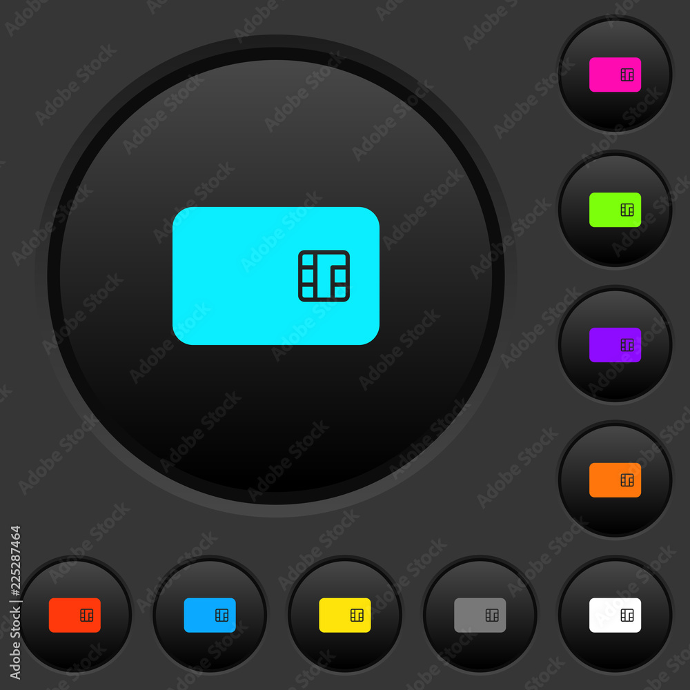 Chip card dark push buttons with color icons Chip card dark push buttons with color icons