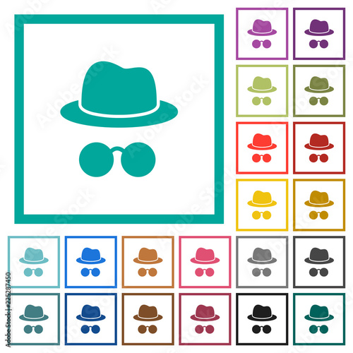 Incognito with glasses flat color icons with quadrant frames