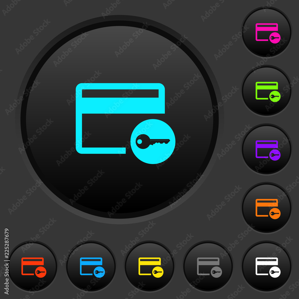 Credit card access dark push buttons with color icons