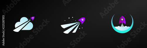  rocket cloud icon illustration design