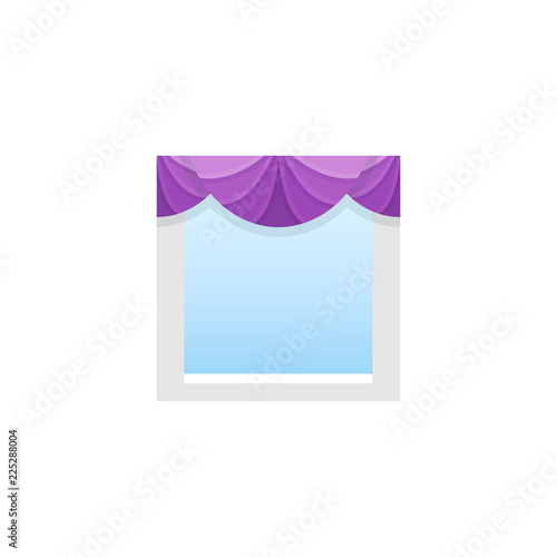 Purple fabric valance with drapery. Vector illustration. Flat icon of pelmet with 3 fans.