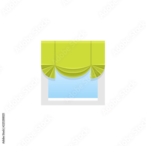 Green fabric straight curtain. Vector illustration. Flat icon of london shade.