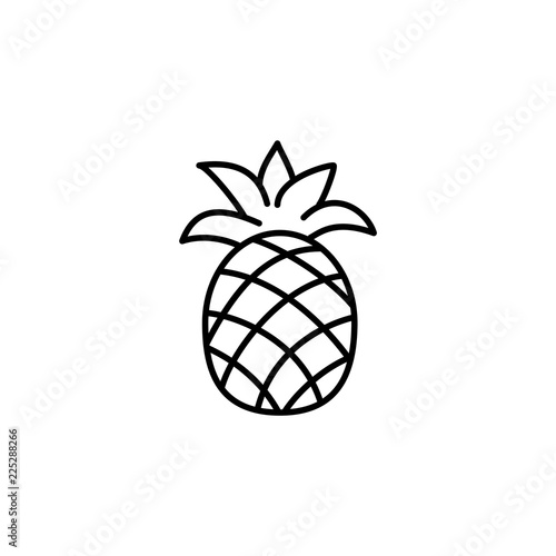 Black & white vector illustration of pineapple. Line icon of fresh fruit. Vegan & vegetarian food. Health eating ingredient. Isolated object