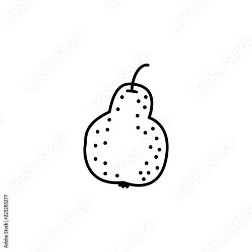 Black & white vector illustration of pear. Line icon of fresh fruit. Vegan & vegetarian food. Health eating ingredient. Isolated object