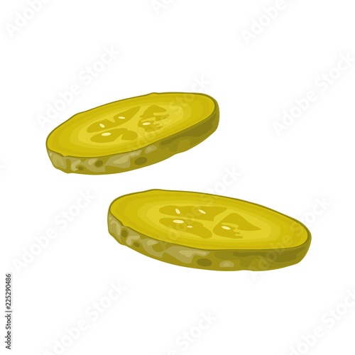 Sliced pickled cucumbers. Isolated on white. Vector flat colorful icon