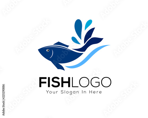 Happy fresh fish logo, jump fish logo