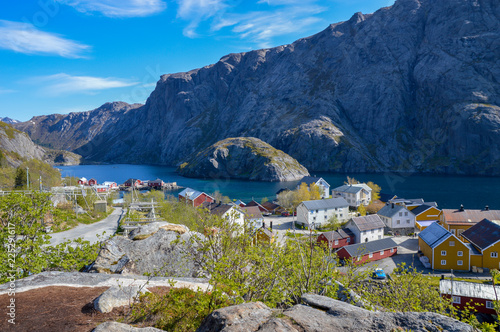 Small lofoten village lost in the middle of a fjord, Norwey. © Antoinee
