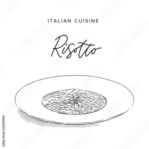 risotto on a plate, sketch style vector illustration