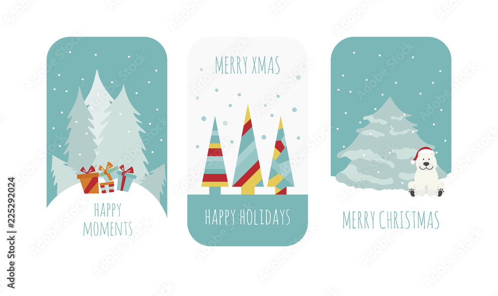 Flat style christmas holiday elements for greeting card, poster design