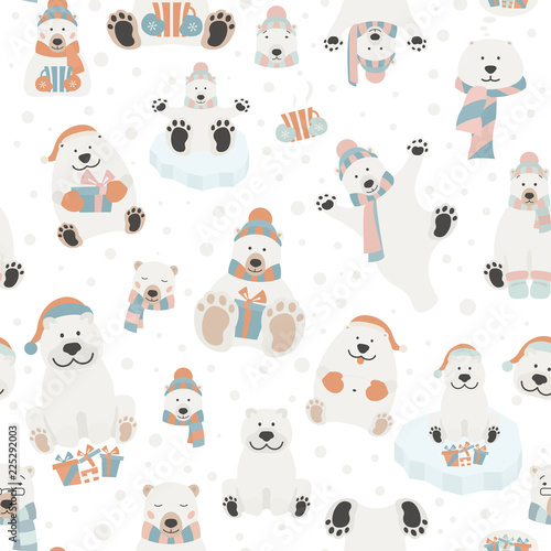 Cute polar bear seamless pattern. Elements for christmas holiday greeting card, poster design