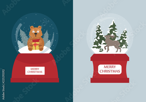 Snow globe icon set. Elements for christmas holiday greeting card, poster design