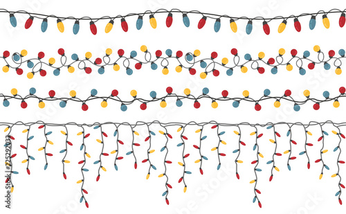 Christmas light garlands set. Colour isolated design seamless pattern. New year winter collection