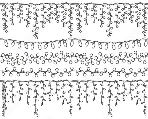 Christmas light garlands set. Outline isolated design seamless pattern. New year winter collection