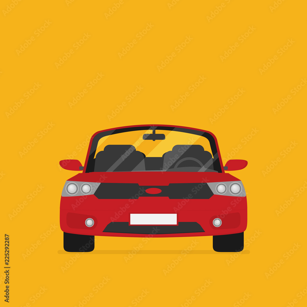 Red car front view flat vector