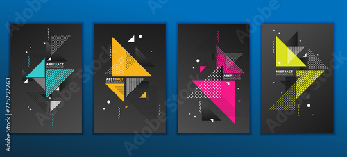 Abstract geometric composition forms modern background with decorative triangles and patterns backdrop vector illustration set photo