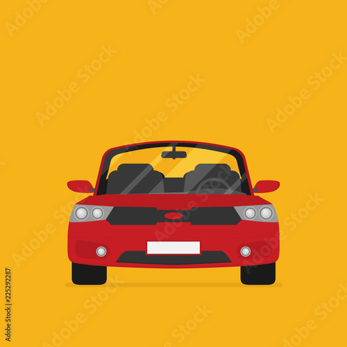 Red car front view flat vector