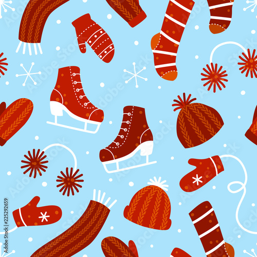 Seamless pattern with winter clothes