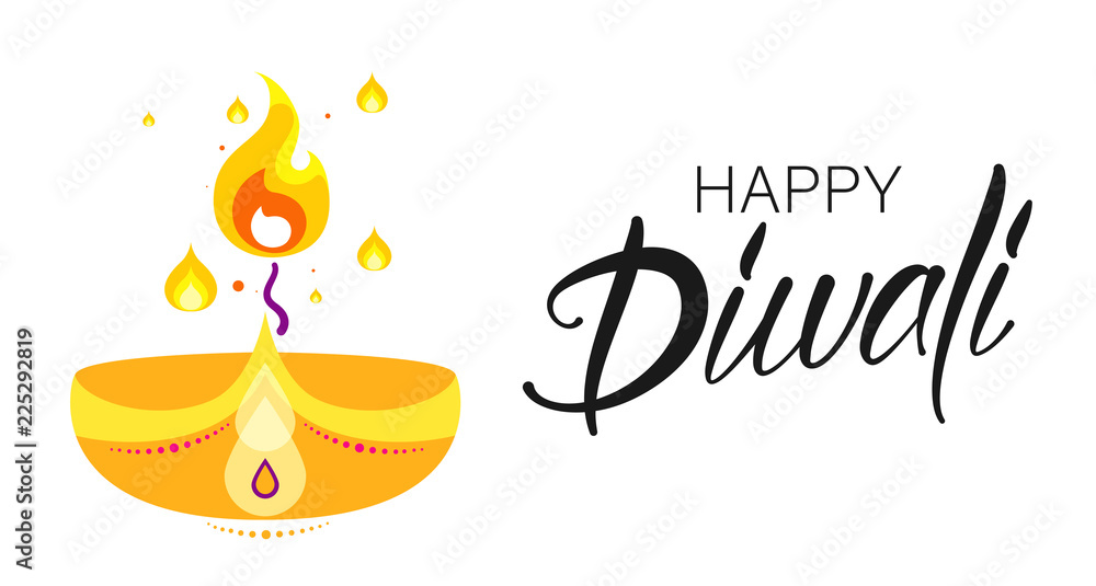 White Happy Diwali Hindu poster with oil lamp and candle. White Happy Diwali Hindu poster with oil lamp and candle.