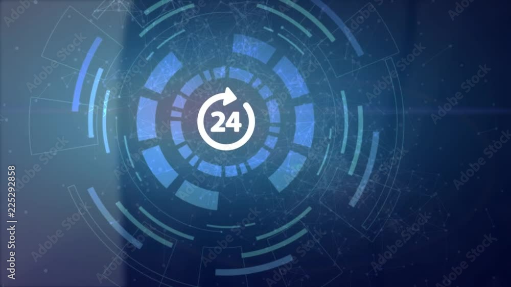 Business button 24 hours service online network web icon business man hand hologram hud projection Business button 24 hours service online network web icon business man hand hologram hud projection
