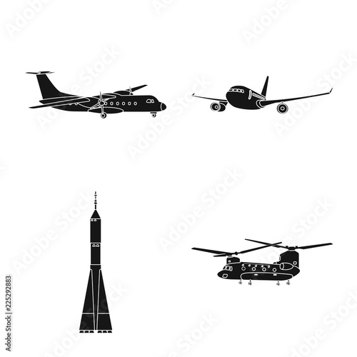 Vector illustration of plane and transport icon. Set of plane and sky stock symbol for web.