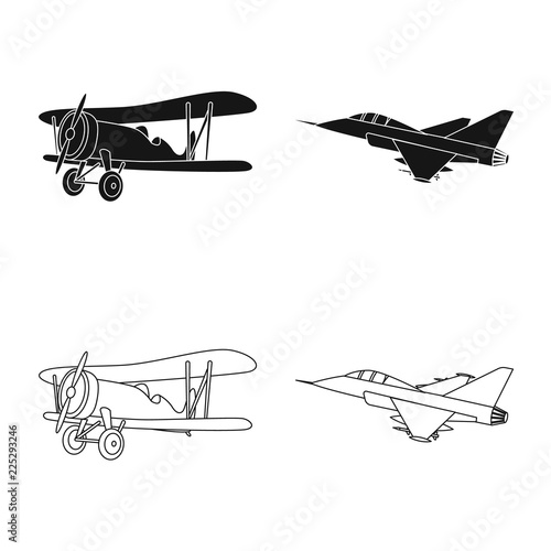 Isolated object of plane and transport sign. Collection of plane and sky vector icon for stock.