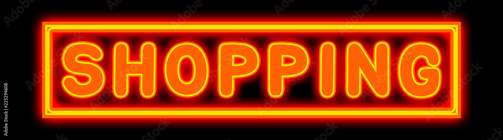 Shopping - glowing text on black background Shopping - glowing text on black background
