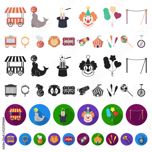Circus and attributes cartoon icons in set collection for design. Circus Art vector symbol stock web illustration.