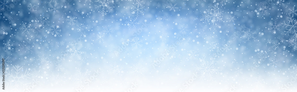 Fototapeta premium Blue shiny winter banner with snow.