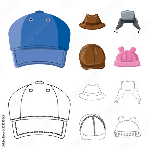 Isolated object of headgear and cap sign. Set of headgear and accessory stock symbol for web.