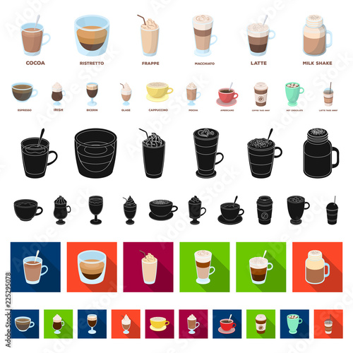 Different kinds of coffee cartoon icons in set collection for design. Coffee drink vector symbol stock web illustration.