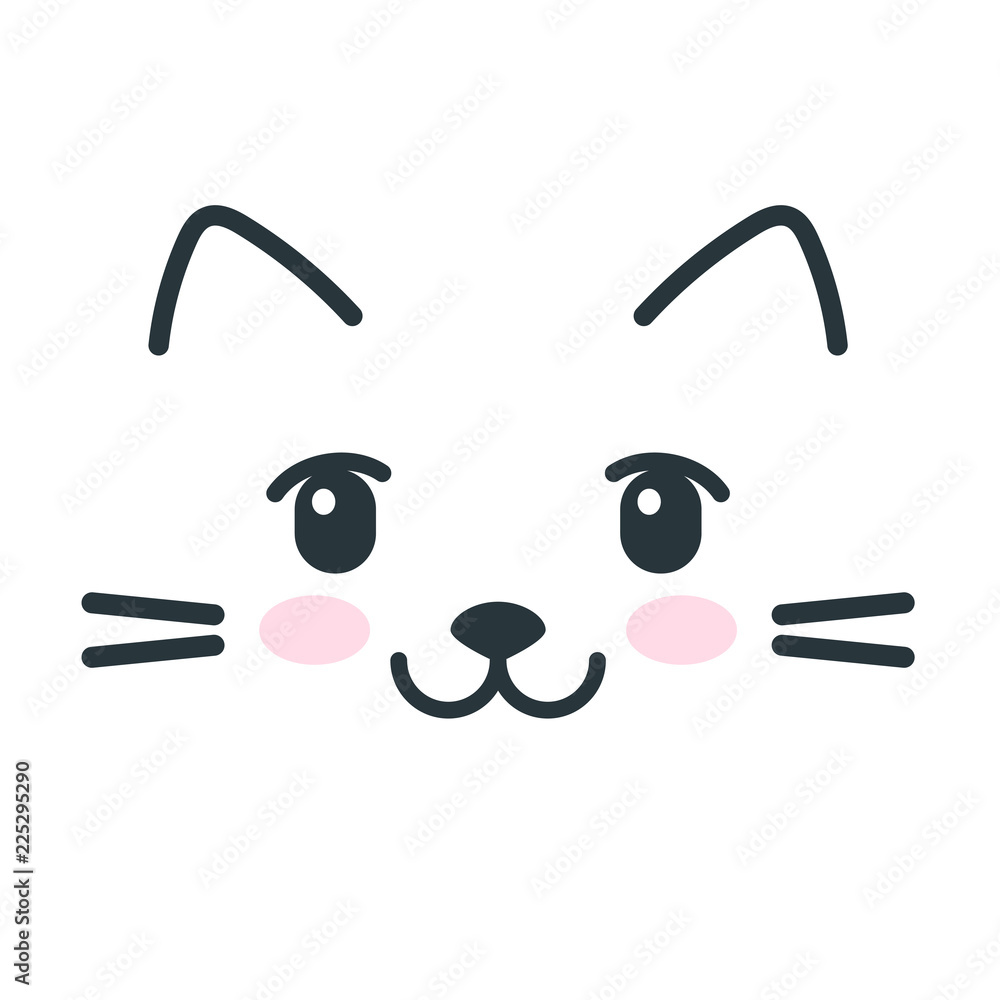 Vetor de Cute cat face icon isolated on white do Stock | Adobe Stock