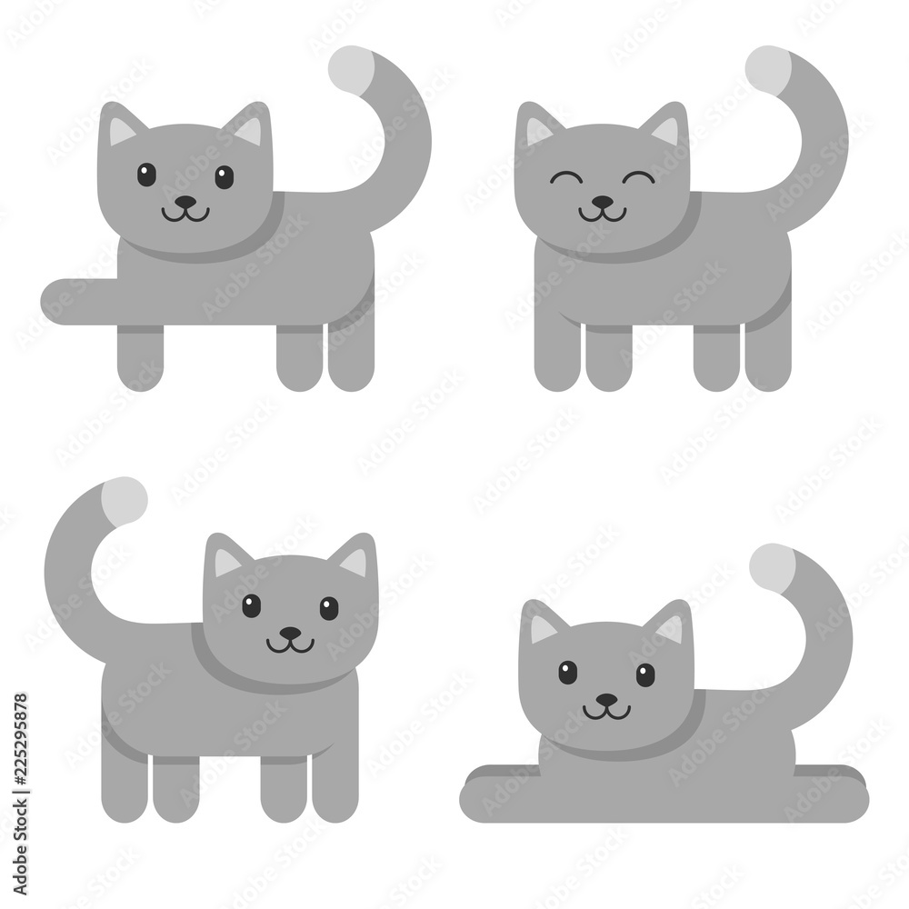 Set of cute cat icons isolated on white