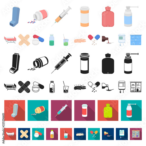Medicine and treatment cartoon icons in set collection for design. Medicine and equipment vector symbol stock web illustration.